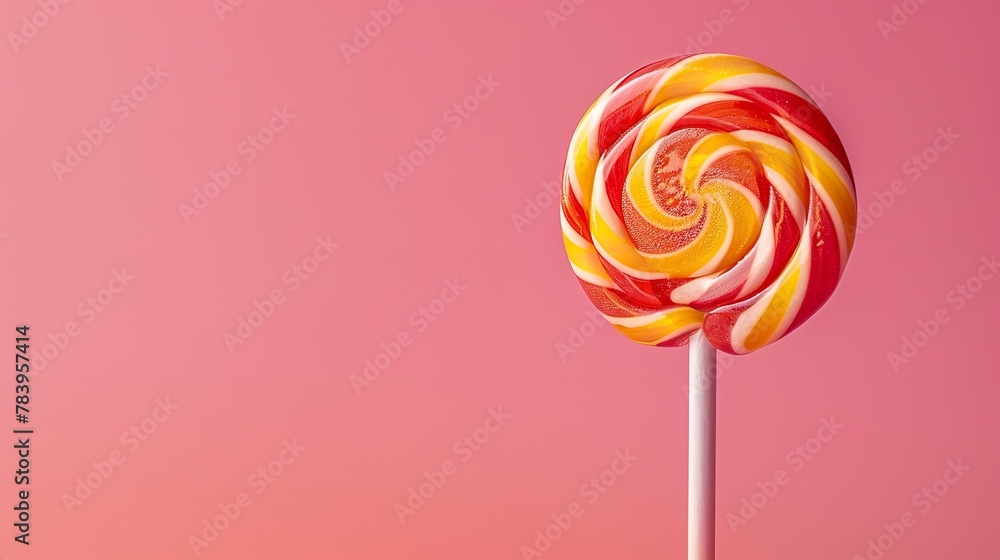 A tasty lollipop with copy space, isolated on a pink background, Generative AI. A tasty lollipop with copy space, isolated on a pink background, Generative AI.