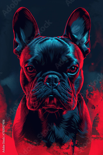 Black and red neon french bulldog print 