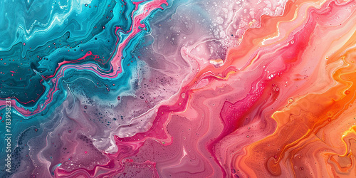 Abstract 4k wallpaper with textured marble background in turquoise, orange, and pink color. photo