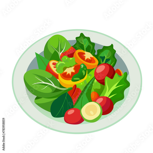 Green salad of fresh vegetables salad bowl on white background