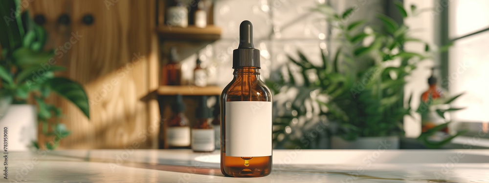 Dropper serum bottle with pipette with blank label on Dropper serum bottle with pipette with blank label on