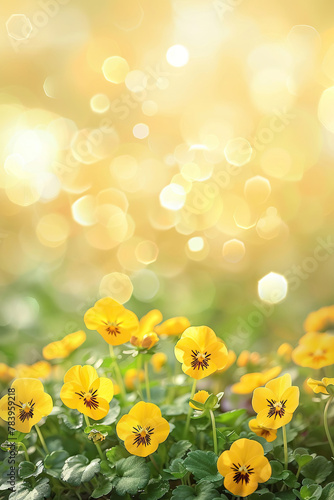 Flower Bed with beautiful tiny yellow pansies or viola