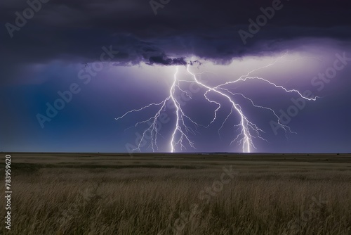 Lightning strike on prairie horizon during electrifying storm scene