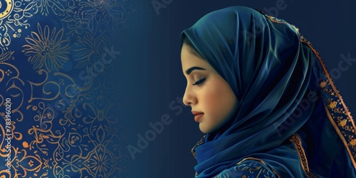Arab American Heritage Month or Ramadam kareem Blue banner for social media, poster, greeting card. A national holiday celebrated in April in the United States by people of Arab origin photo