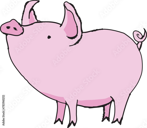 Vector illustration of a cute pink pig