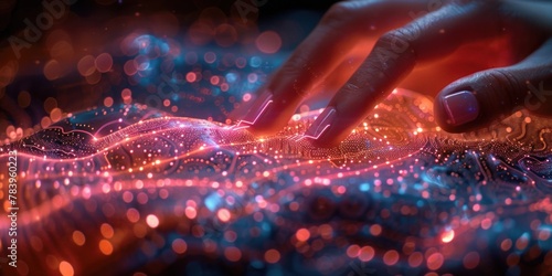 A hand reaches out to touch keys on a modern computer keyboard, with a bright screen in the background.