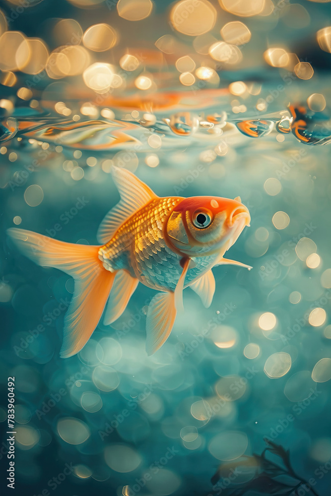 A goldfish swims in the water close-up