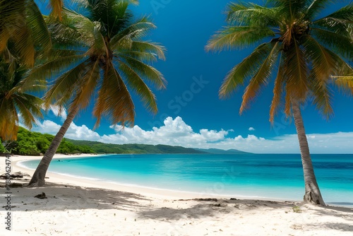 Pic Panoramic beach landscape with exotic travel background, luxury vacation
