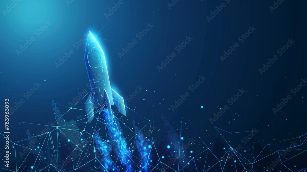 Abstract growth graph chart with launch rocket on technology blue ...