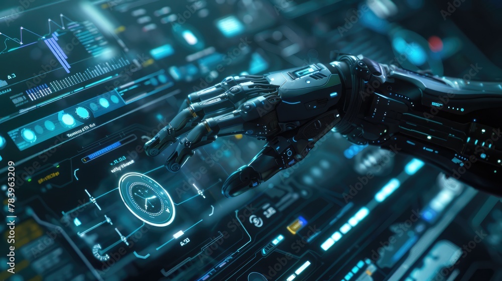 AI Ethics and Governance. AI ethics mapped in glowing nodes over cybernetic landscape AI Ethics and Governance. AI ethics mapped in glowing nodes over cybernetic landscape