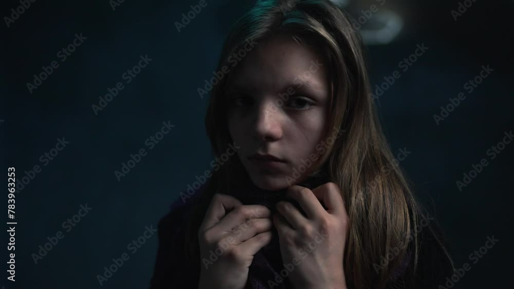 Portrait of a girl in a bomb shelter Portrait of a girl in a bomb shelter