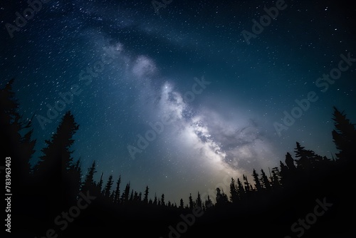 Starry night sky mesmerizes above forest silhouette