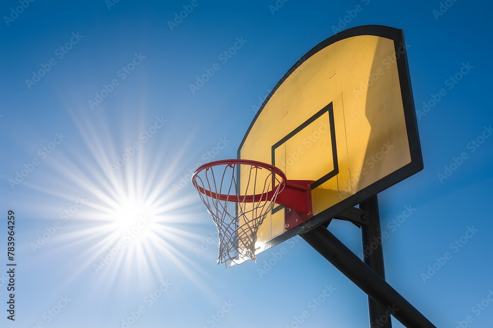 Sunlit outdoor basketball hoop exudes sportsmanship and energy