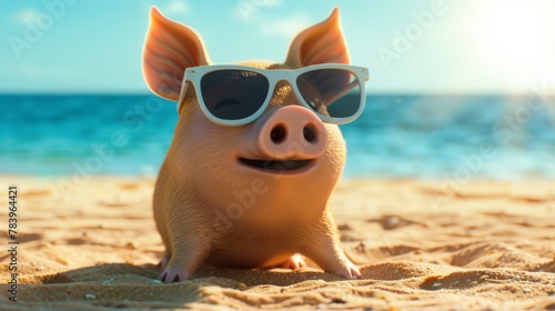 A Pig Enjoying Beach Vacation