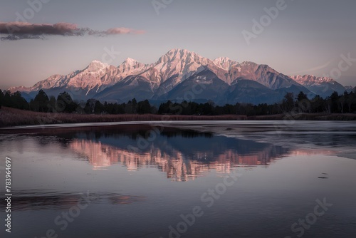 Tranquil scene majestic mountain range reflected in water