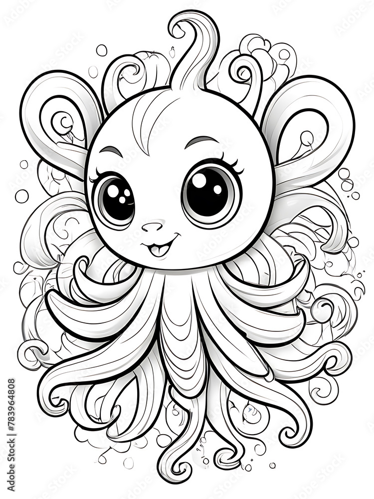 Octopus coloring page  coloring drawingwhite background, white color ai generated 
