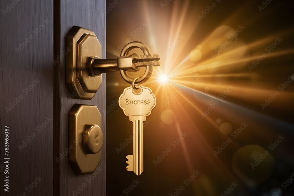 Unlocking success golden house key opens door to opportunity Unlocking success golden house key opens door to opportunity