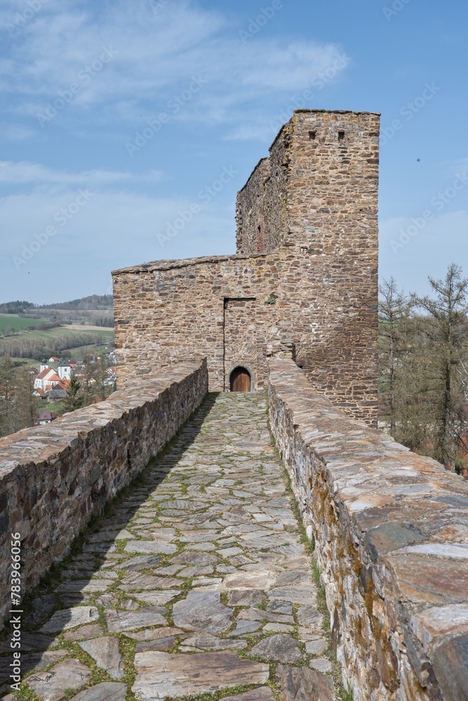 Stone defensive tower of medieval castle, Czech Republic
