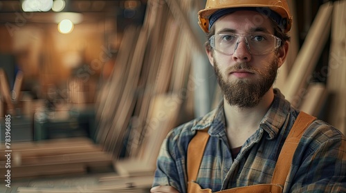 Construction Worker With Hard Hat and Glasses. Generative AI