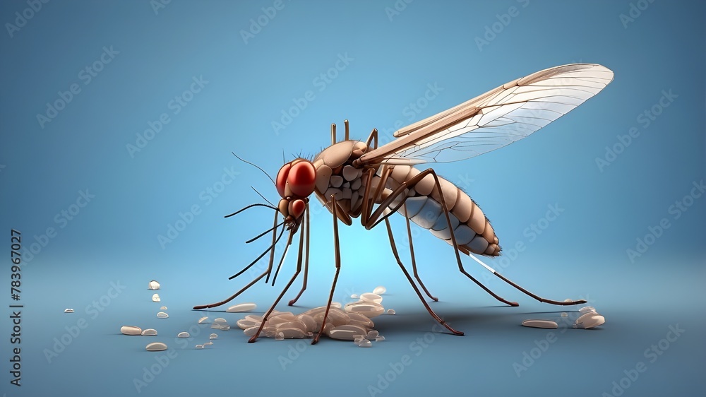 Infectious Aedes aedes mosquitoes Global Malaria, An lone 3D mosquito in close-up or macro against Deadliest Killer realistic 3D representations of a close-up mosquito with wood.
