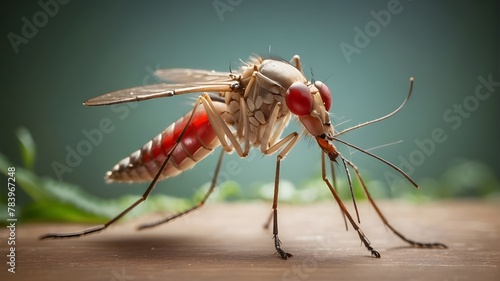 Infectious Aedes aedes mosquitoes Global Malaria, An lone 3D mosquito in close-up or macro against Deadliest Killer realistic 3D representations of a close-up mosquito with wood. photo