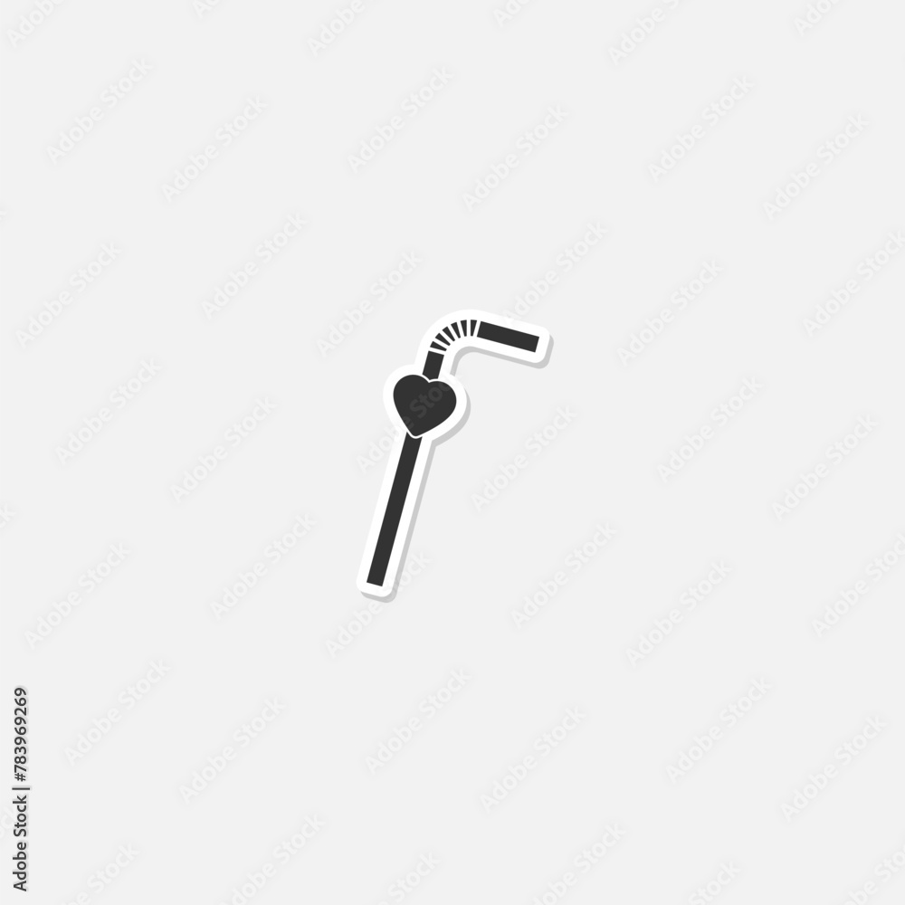 Drinking plastic straw with heart icon sticker isolated on gray background Drinking plastic straw with heart icon sticker isolated on gray background
