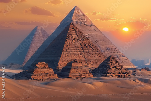 Majestic pyramids rise against the desert sunset  shrouded in the secrets of ancient times-3