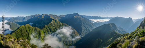 Majestic Serenity: The Spectacular Mountain Ranges of New Zealand Bathed in Soft Sunlight photo