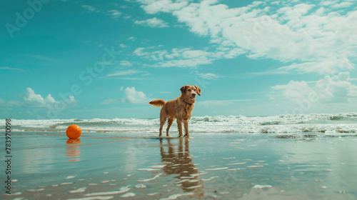 Dog at the beach and ocean