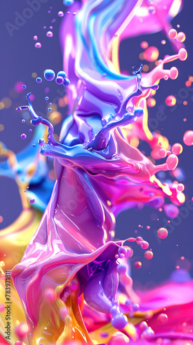 Colorful Abstract Liquid Flow with Splashing Drops