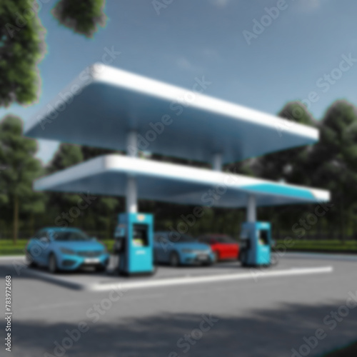 Blurred background of gas station for cars. Layout for design. Graphic resource. © irina1791