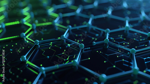 futuristic molecules hexagon, blue and green gradients, glow, 

 photo