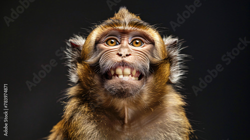 Funny Portrait of Smiling Barbary Macaque Monkey photo