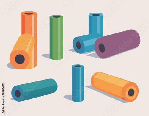 Foam rollers vector illustration. Objects for sport, yoga, fitness and gym. Collection on sport theme. Ideal for sport guide