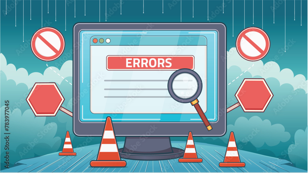 Photo Cartoon art, vector illustration of computer with error message ...