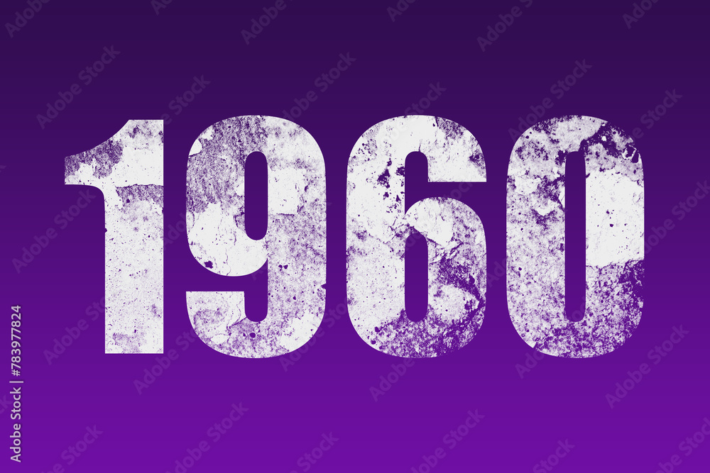 flat white grunge number of 1960 on purple background. flat white grunge number of 1960 on purple background.