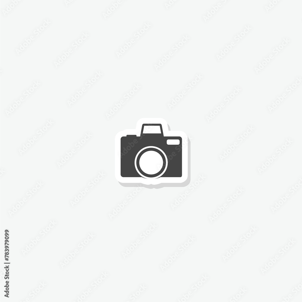 Photo camera icon sticker isolated on gray background