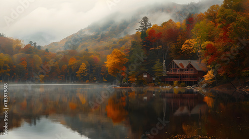 Panoramic November Getaway Spot: Fall Foliage and Tranquil Lakeside Cabins Retreat