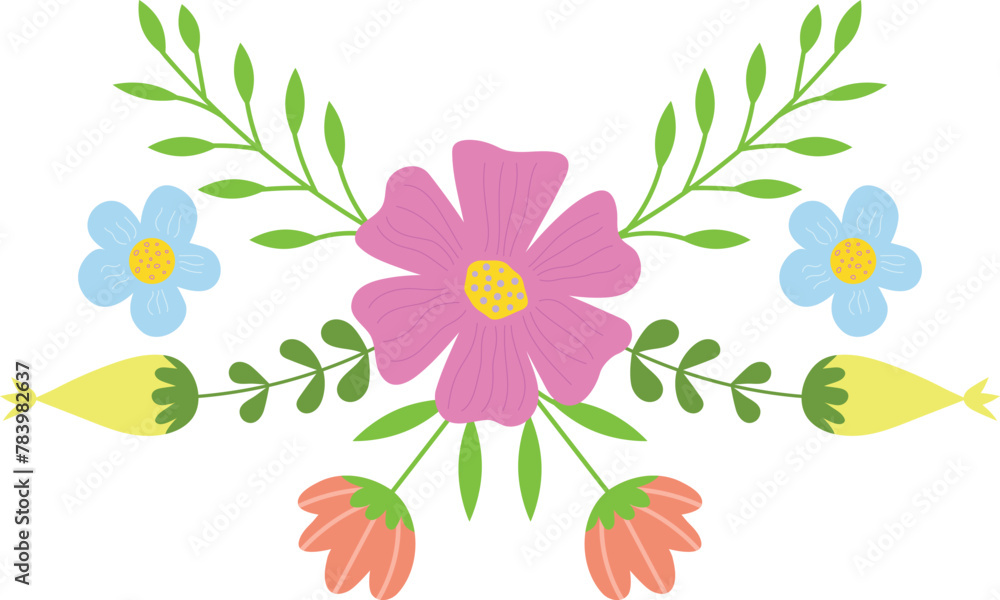  Flowers and leaves on a transparent background. Isolated vector illustration.