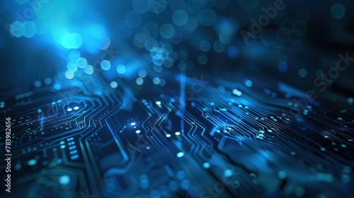 Obraz na płótnie Circuit Board Technology Background. Blue Abstract Data Transfer Design Illustration.