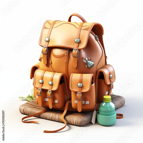 3d Camping backpack icon. Travel concept illustration isolated on white background