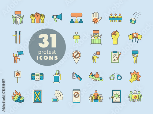 Protest, strike, revolution set vector icons