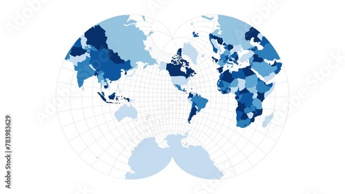 World Map. August's epicycloidal conformal projection. Loopable rotating map of the world. Astonishing footage. photo