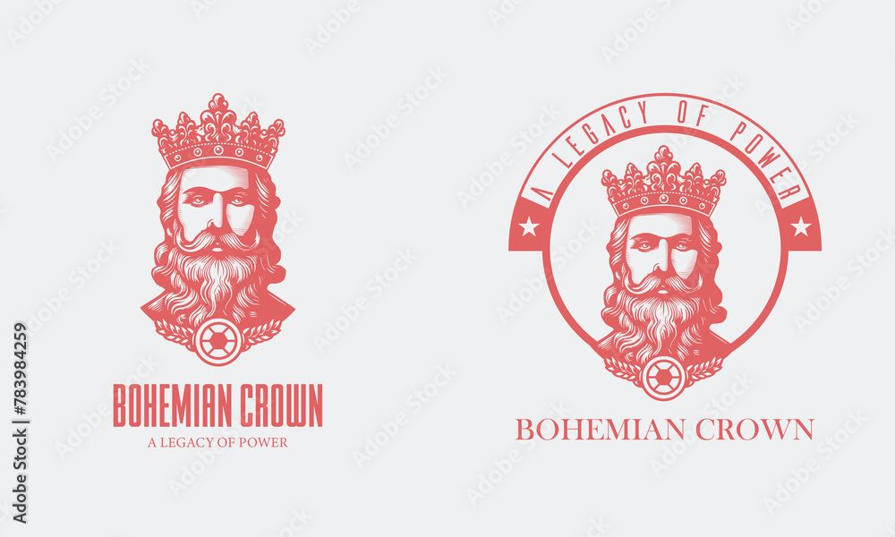 Regal Man in Crown Logo for Bohemian Crown - Powerful Red Design Regal Man in Crown Logo for Bohemian Crown - Powerful Red Design