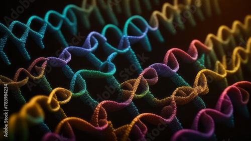 DNA sequence closeup isolated on black background as graphical element for genetic scientific experiment or mapping sequencing. Creative, AI Generated