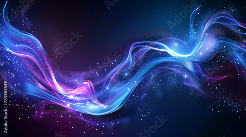 Mystical blue and purple abstract background with starry elements and swirling patterns photo