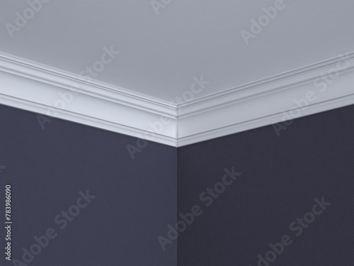 The ceiling cornice is white. 3D Render.