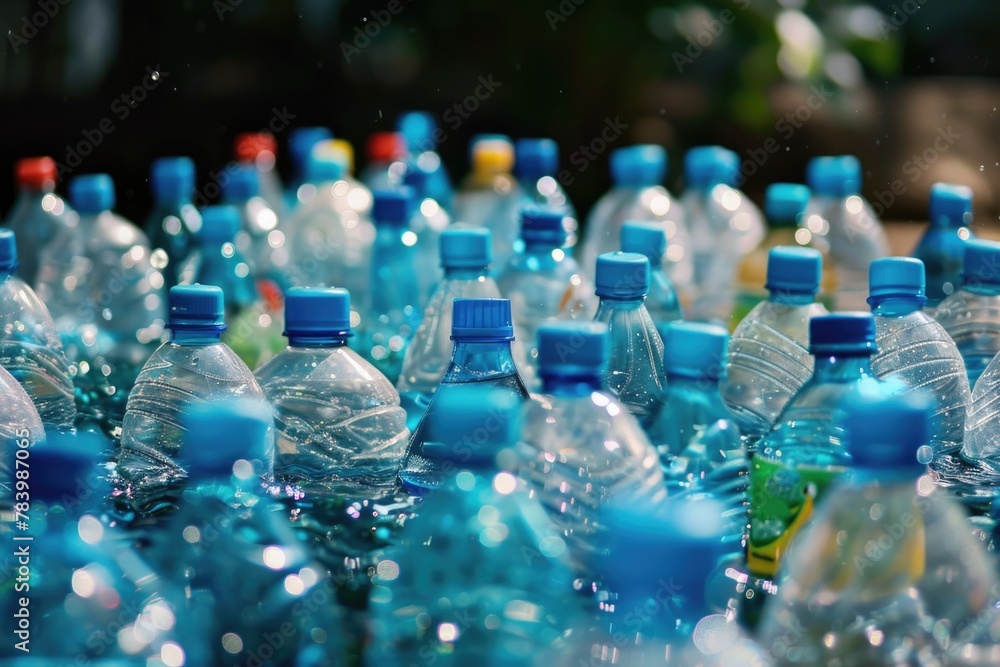 Many water bottles on ground Many water bottles on ground