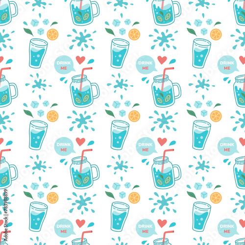Wallpaper Mural World water day seamless pattern. Drink more water concept pattern. Drinking water in glass, jug. Zero waste concept. Detox texture. Vector illustration. Torontodigital.ca