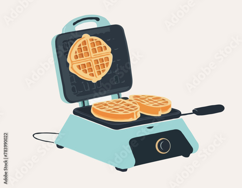 Kitchen modern technical sandwich maker, gadget waffle iron device icon flat vector illustration, isolated on white. Design cooking stuff
